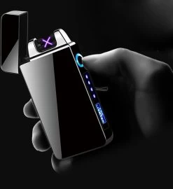 Merkloos Cuberna Elektrische Plasma USB Aansteker Met Batterij Indicator Ice Black - Wind En Storm Bestendig - Geschikt Voor Kaarsen, Vuurwerk, Sigaretten En BBQ -Keukengrill 1099x1200