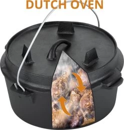 Dutch Mountains Gietijzeren Pannenset 7-delig - Dutch Oven – Braadpan - Grillpan - Hapjespan - Kookset In Houten Transportkist - Deksellifter - Brander -Keukengrill 1139x1200 2