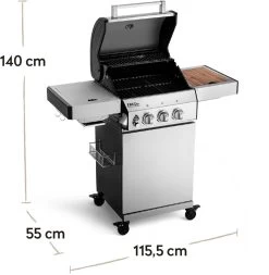 Burnhard Gas BBQ FRED JR. Deluxe - 2 Branders - Incl. Keramische Infraroodbrander & Afdekhoes - Deluxe -Keukengrill 1170x1200