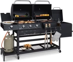 Klarstein Kingsville Double Barbecue - Houtskool- En Gasbarbecue - Smoker BBQ - Inclusief Deksels En Thermometer - Met 2 Roosters - Zwart -Keukengrill 1200x1020 1