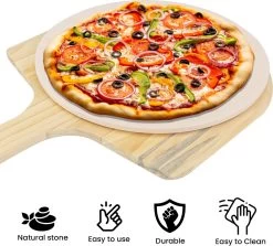 MaxxHome Pizzasteen - BBQ Steen - Maximum Te Verhitten Tot 600 Graden - ⌀33 - Incl. Houten Schep -Keukengrill 1200x1085 1