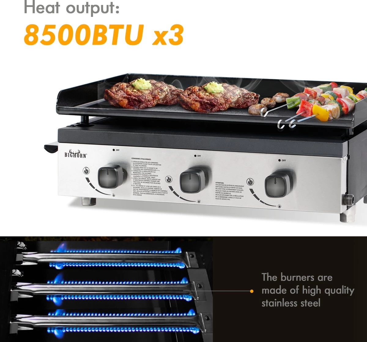 Bighorn Plancha Grill - Gasbarbecue – Tabletop – Draagbaar – 3 Branders 9 Bighorn Plancha Grill - Gasbarbecue – Tabletop – Draagbaar – 3 Branders - Afbeelding 9