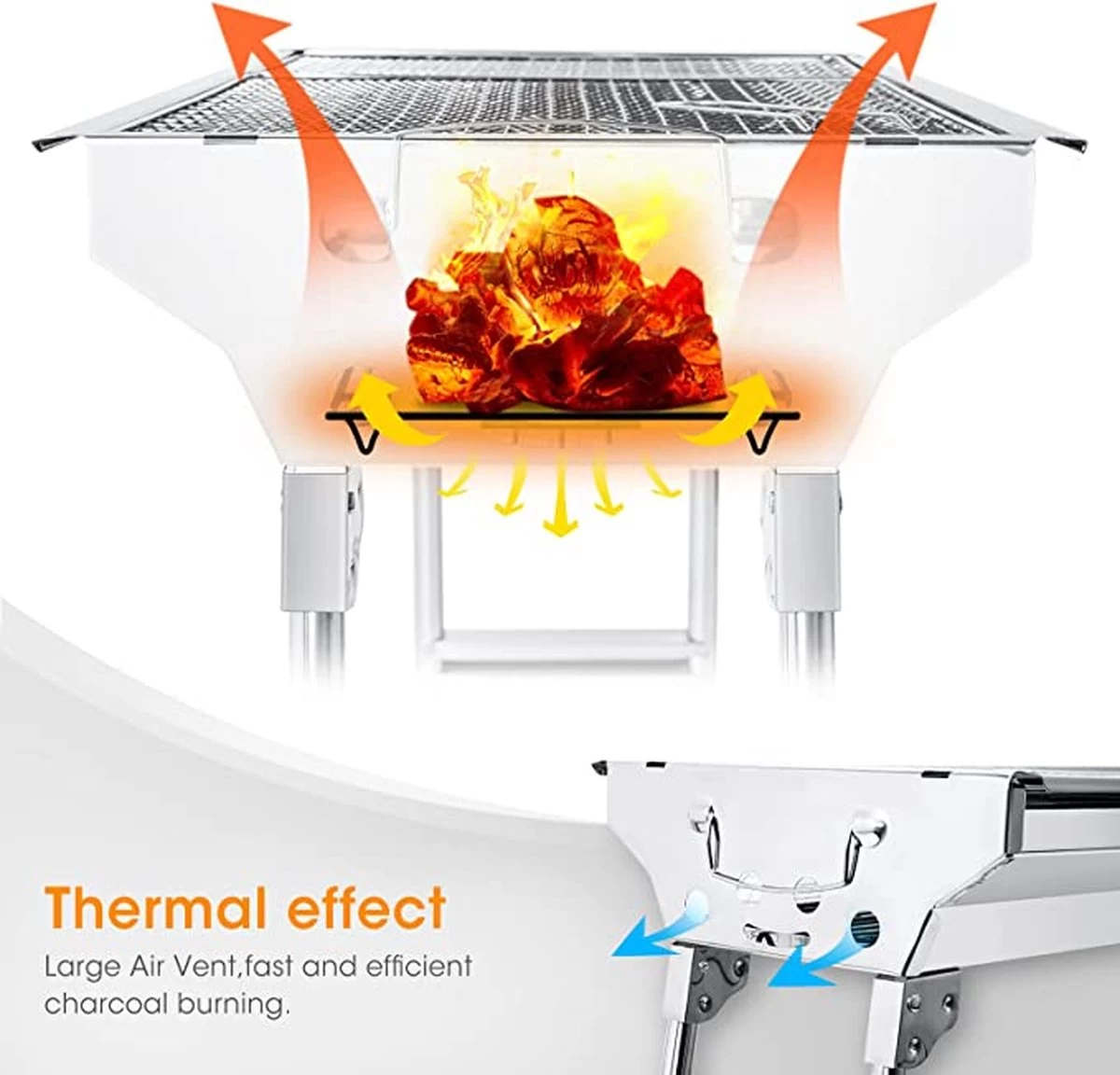 Uten - Houtskoolbarbecue - Opvouwbare Barbecue - Houtskoolbarbecues - Draagbare Camping Barbecue - 430 Roestvrij Staal Grill BBQ - 5-10 Persoon Tuin Buitenfeest - Zilver 7 Uten - Houtskoolbarbecue - Opvouwbare Barbecue - Houtskoolbarbecues - Draagbare Camping Barbecue - 430 Roestvrij Staal Grill BBQ - 5-10 Persoon Tuin Buitenfeest - Zilver - Afbeelding 7