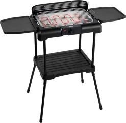Princess 112250 Elektrische BBQ Met Zijplanken - BBQ - 40x25cm - Met En Zonder Statief Te Gebruiken - Met Zijplankjes - Ook Te Gebruiken Als Tafelgrill - 2200W -Keukengrill 1200x1164