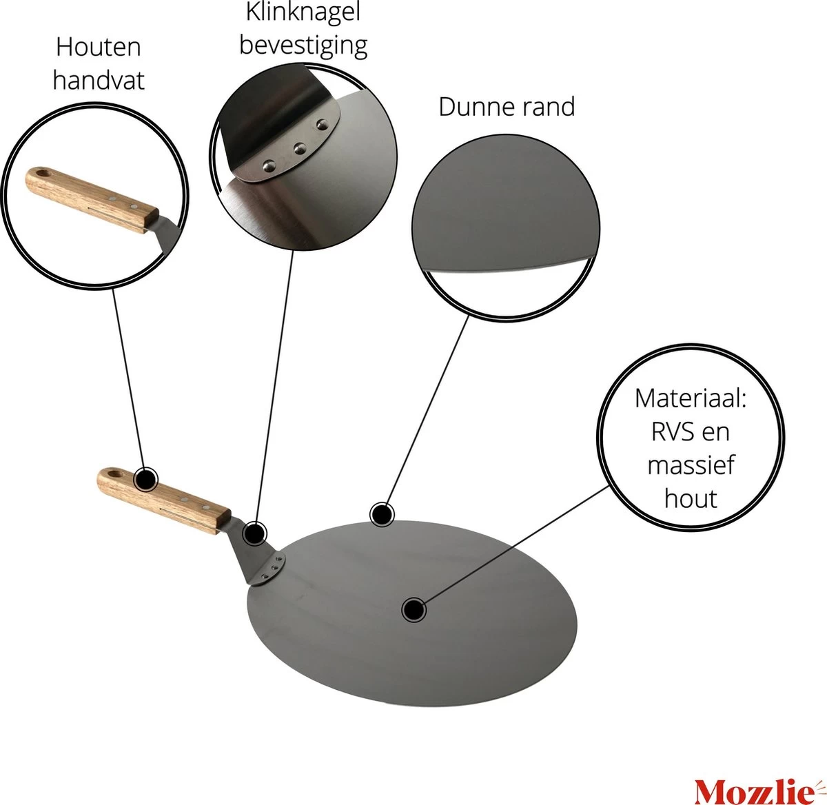 Pizzaschep 30 Cm Voor Oven Of BBQ - Rond - RVS - Met Houten Handvat 2 Pizzaschep 30 Cm Voor Oven Of BBQ - Rond - RVS - Met Houten Handvat - Afbeelding 2