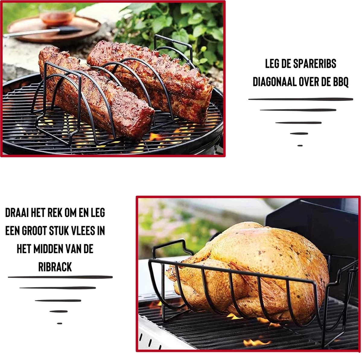 Rednas Sparerib Rek Bbq - Incl. Bakkwast - Bbq Rek - Bbq Accessoires - Rib Rack - Kiphouder - Bbq Gereedschap 3 Rednas Sparerib Rek Bbq - Incl. Bakkwast - Bbq Rek - Bbq Accessoires - Rib Rack - Kiphouder - Bbq Gereedschap - Afbeelding 3