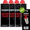 4 X Zippo Aansteker Benzine / Vloeistof + Gratis Vuursteentjes