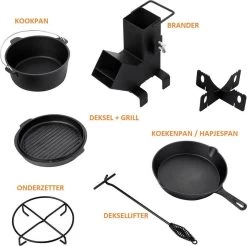 Dutch Mountains Gietijzeren Pannenset 7-delig - Dutch Oven – Braadpan - Grillpan - Hapjespan - Kookset In Houten Transportkist - Deksellifter - Brander -Keukengrill 1200x1197 6