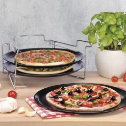 Merkloos Pizzaplaat Bakset Met 3 Bakplaten 16 X 31 Cm- Pizza Rek 3-delig - Pizzabakset Met Standaard/rek -Keukengrill 1200x1200 346