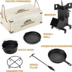 Dutch Mountains Gietijzeren Pannenset 7-delig - Dutch Oven – Braadpan - Grillpan - Hapjespan - Kookset In Houten Transportkist - Deksellifter - Brander -Keukengrill 1200x1200 561