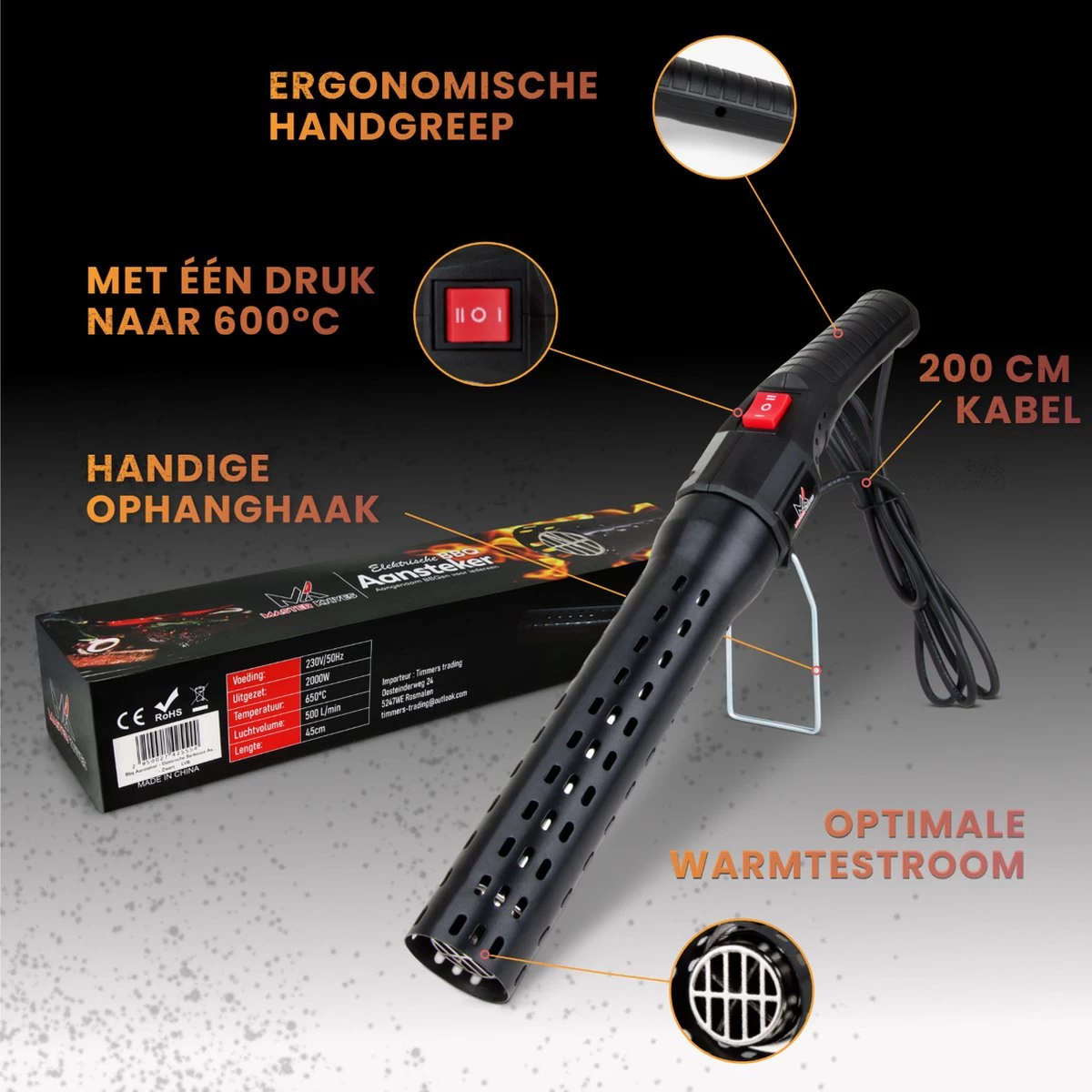 Master Knives BBQ Aansteker Electrisch - BBQ Accesoires - Zwarte BBQ Starter - Looftlighter 8 Master Knives BBQ Aansteker Electrisch - BBQ Accesoires - Zwarte BBQ Starter - Looftlighter - Afbeelding 8