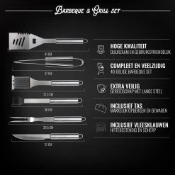 Mountain Jack® 40-Delige Luxe BBQ Grill Accessoires Set In Roestvrij Staal – Barbecue Gereedschap – Tangenset, Vlees Thermometer, Vleestang, Borstel, Spiezen, Vleesmes, Vleesvork -Keukengrill 1200x1200 640