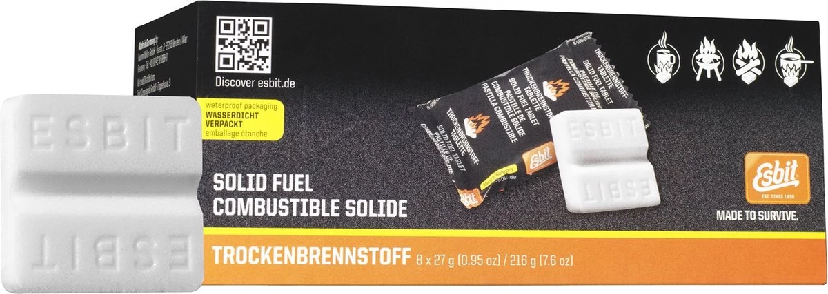 Esbit Blokjes Solid Fuel - 8 Stuks - 27gr Per Stuk - 15min Brandtijd 1 Esbit Blokjes Solid Fuel - 8 Stuks - 27gr Per Stuk - 15min Brandtijd