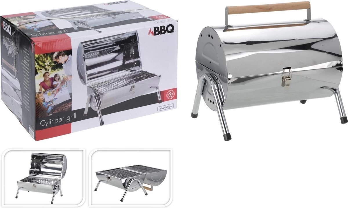 BBQ Collection Houtskoolbarbecue - Cilinder - Chroom 2 BBQ Collection Houtskoolbarbecue - Cilinder - Chroom - Afbeelding 2