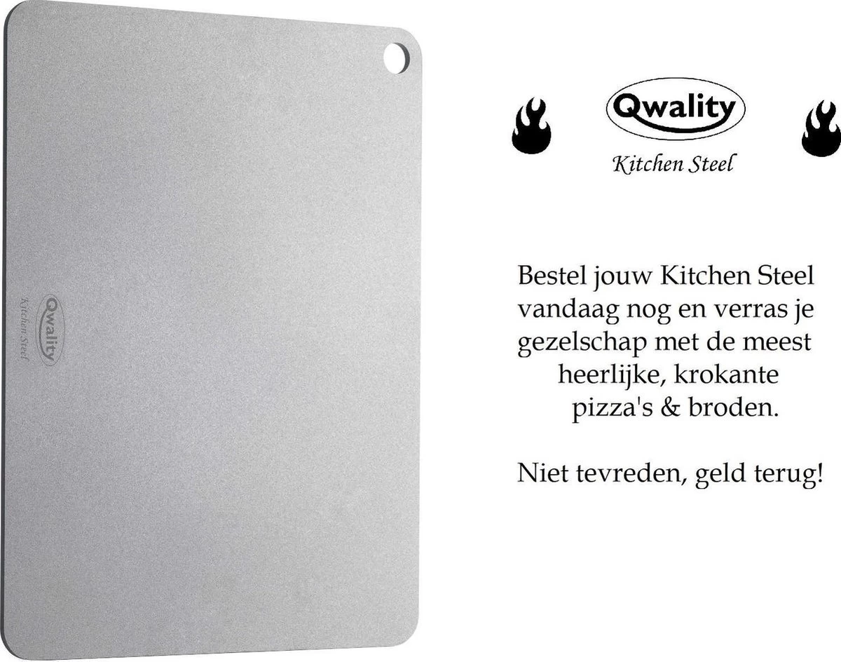Pizzasteen Van Staal – Pizza Steen - Pizza En Brood Bakken - 40 X 30 X 0,6 Cm - Cadeau Voor Man - Kitchen Steel By Qwality 5 Pizzasteen Van Staal – Pizza Steen - Pizza En Brood Bakken - 40 X 30 X 0,6 Cm - Cadeau Voor Man - Kitchen Steel By Qwality - Afbeelding 5