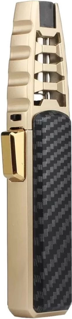Merkloos Turbo Jetflame Aansteker - Gasbrander - Vuurwerk Torch - Crème Brûlée Brander - BBQ En Sigaren Aansteker - Windproof - Carbon Met Goudkleurige Metalen Behuizing -Keukengrill 272x1200 2