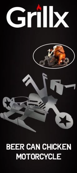 GrillX Beer Can Chicken Houder - Kiphouder Motorcycle - BBQ Accesoires - Bierkip - Barbeque Gereedschap - Chicken Sitter -Keukengrill 533x1200