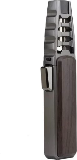 Merkloos Turbo Jetflame Aansteker - Gasbrander - Vuurwerk Torch - Crème Brûlée Brander - BBQ En Sigaren Aansteker - Windproof - Walnoothout Met Grijze Metalen Behuizing -Keukengrill 577x1200