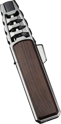 Merkloos Turbo Jetflame Aansteker - Gasbrander - Vuurwerk Torch - Crème Brûlée Brander - BBQ En Sigaren Aansteker - Windproof - Walnoothout Met Grijze Metalen Behuizing -Keukengrill 588x1200